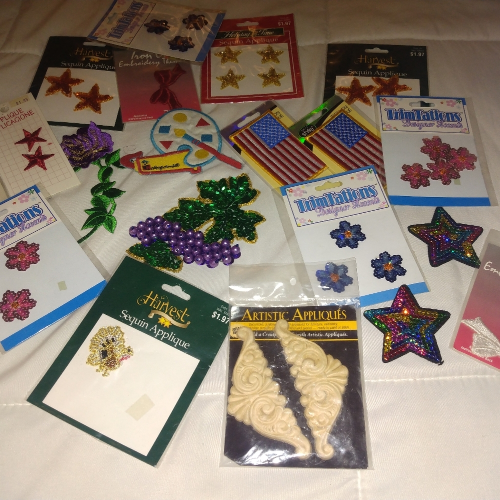 Different sequin and embroidered appliques and patches